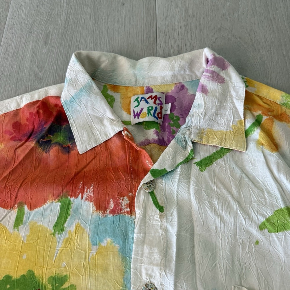 Vintage 80s Jams World Floral Hawaiian Aloha Shirt Men's Size L Large Watercolor